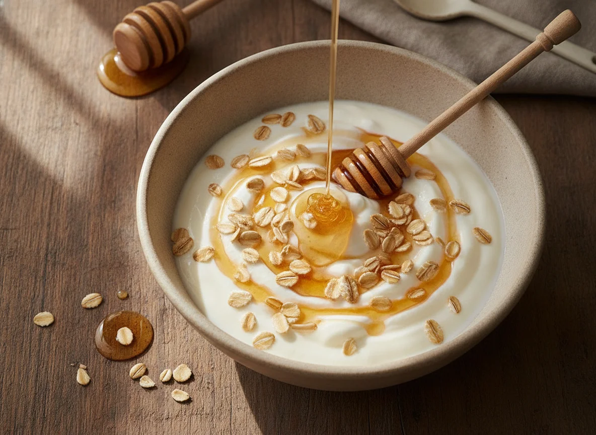 Yogur con avena y miel photo