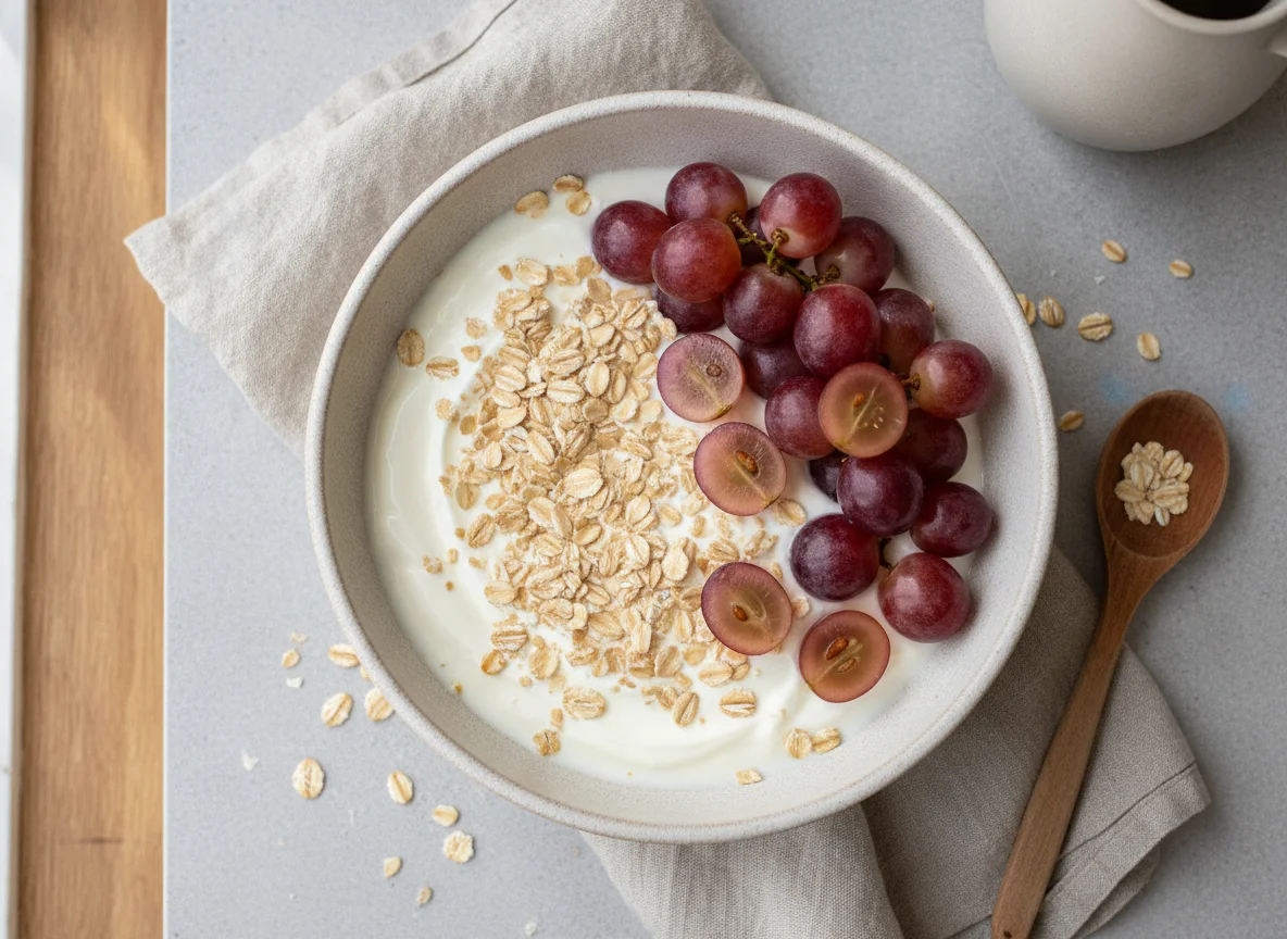 Yogur con avena y uvas photo