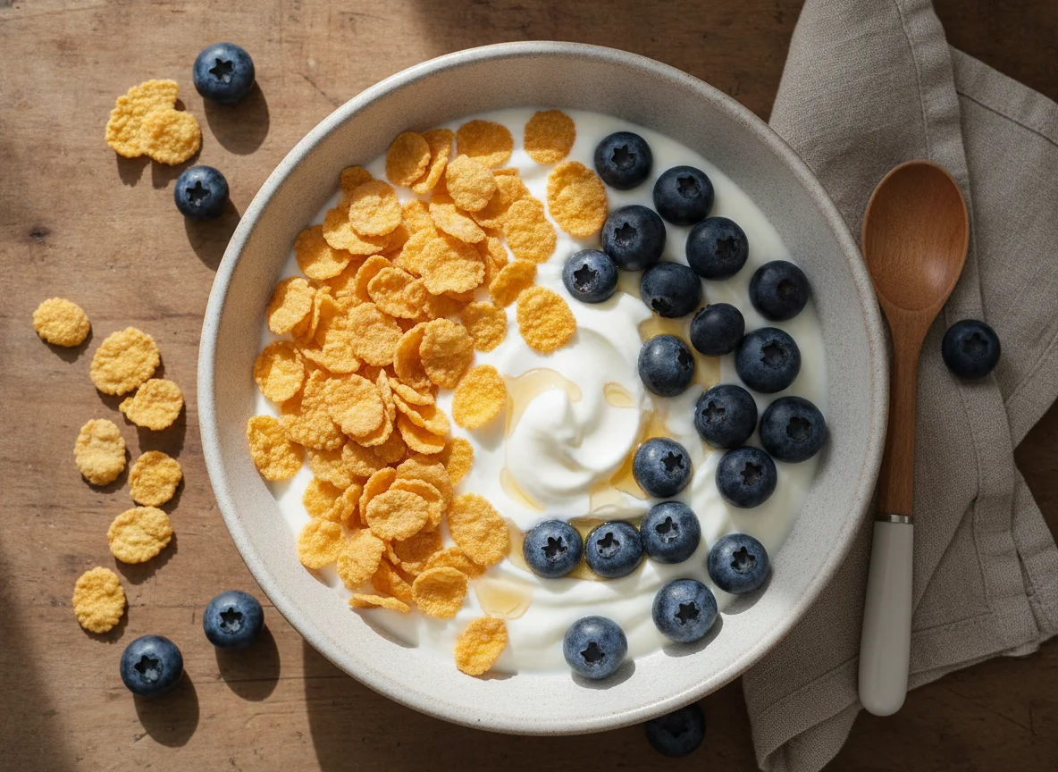 Yogur con cereales y arándanos photo