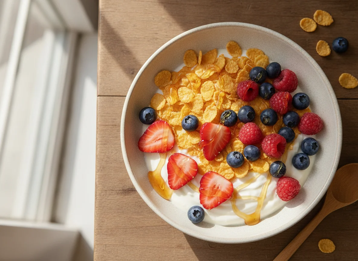 Yogur con cereales y frutos rojos photo
