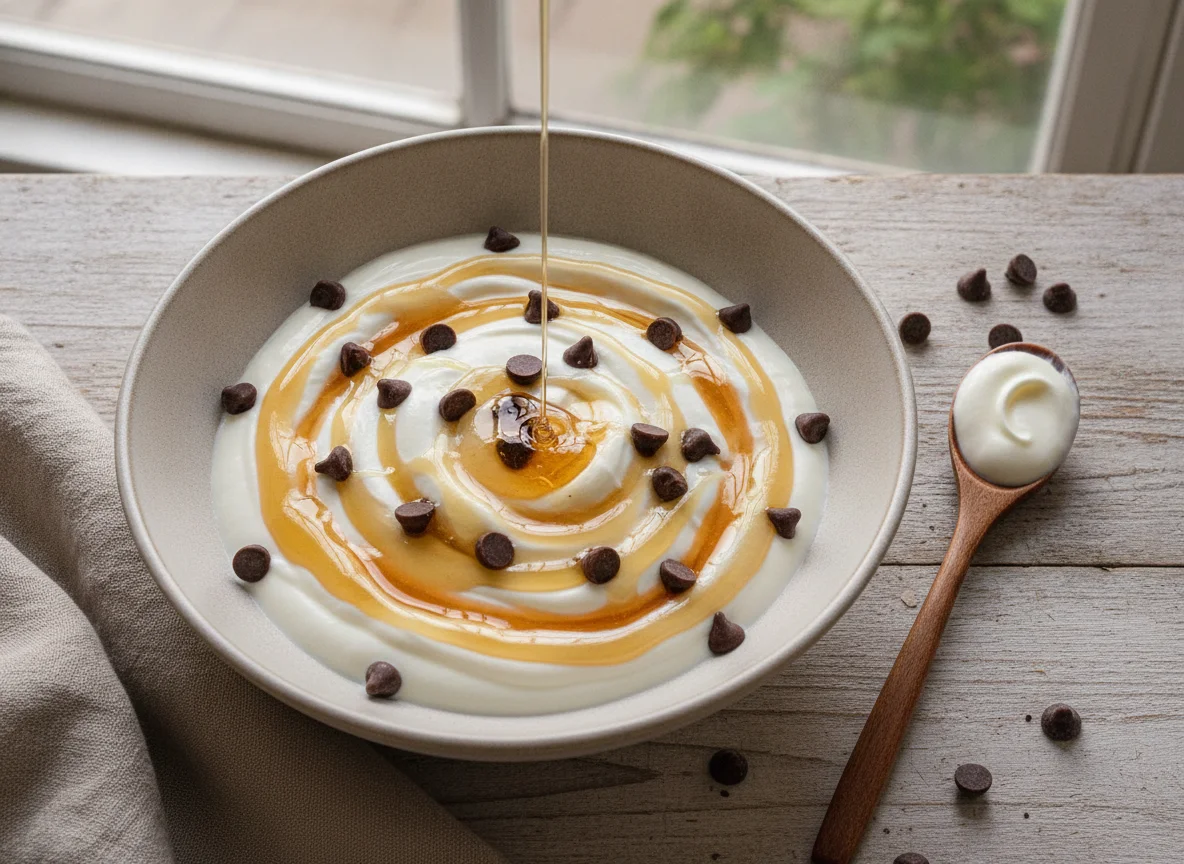 Yogur con chips de chocolate y miel photo