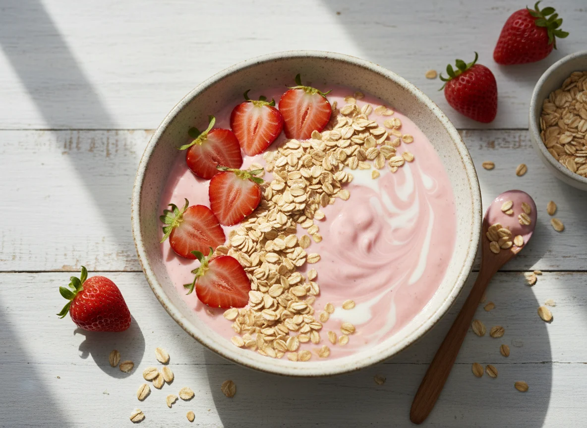 Yogur con fresas y avena photo