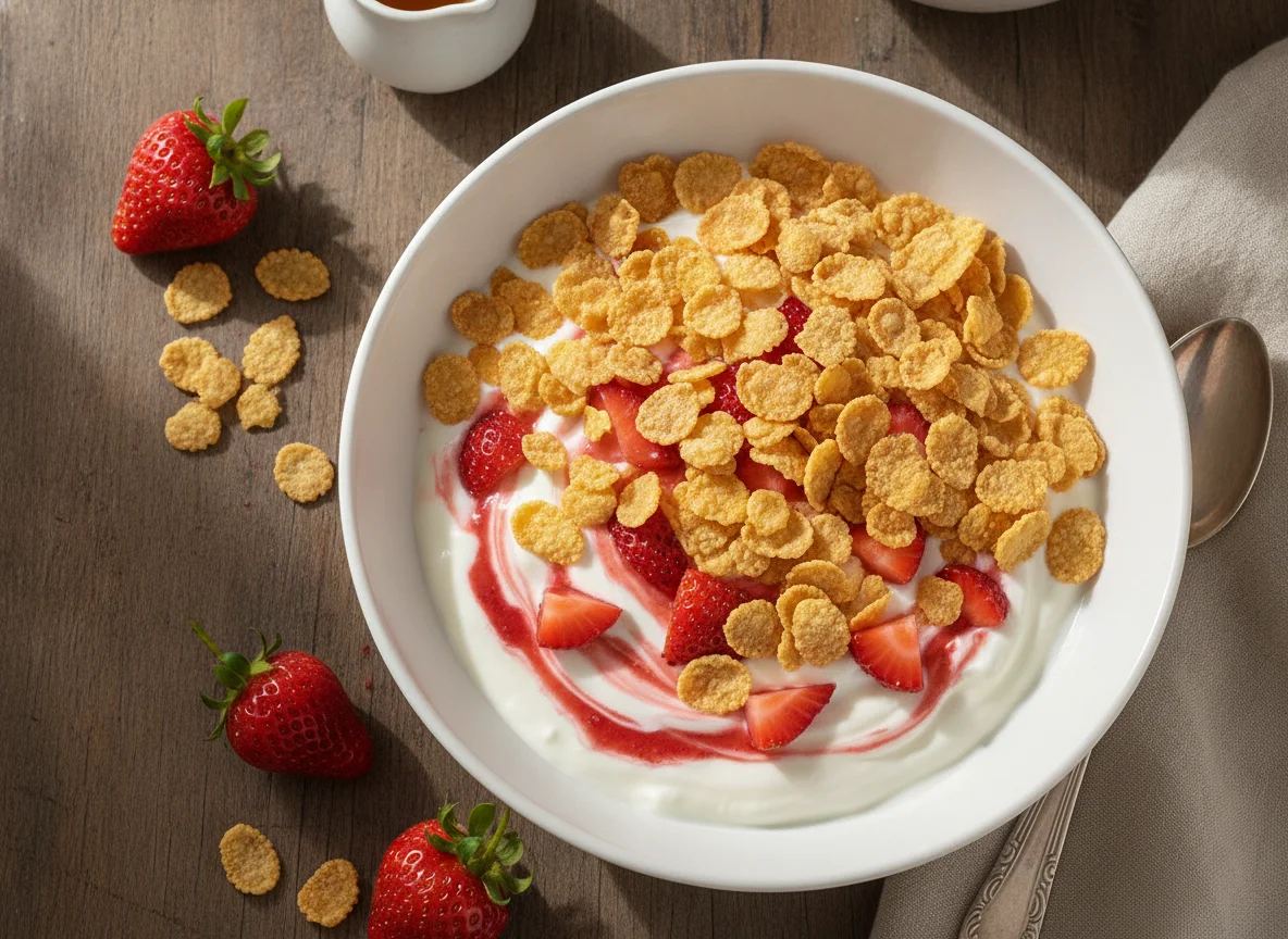 Yogur con fresas y cereal photo