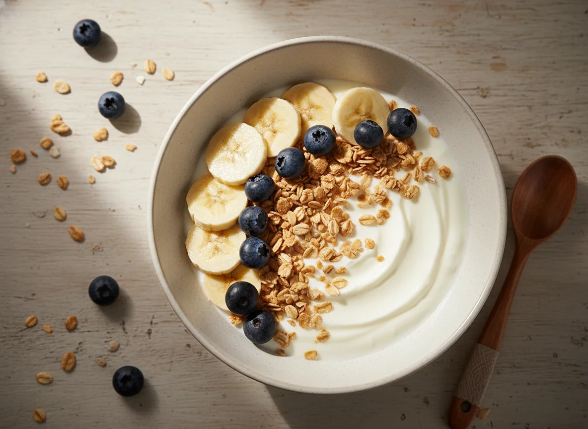Yogur con fruta y cereales photo