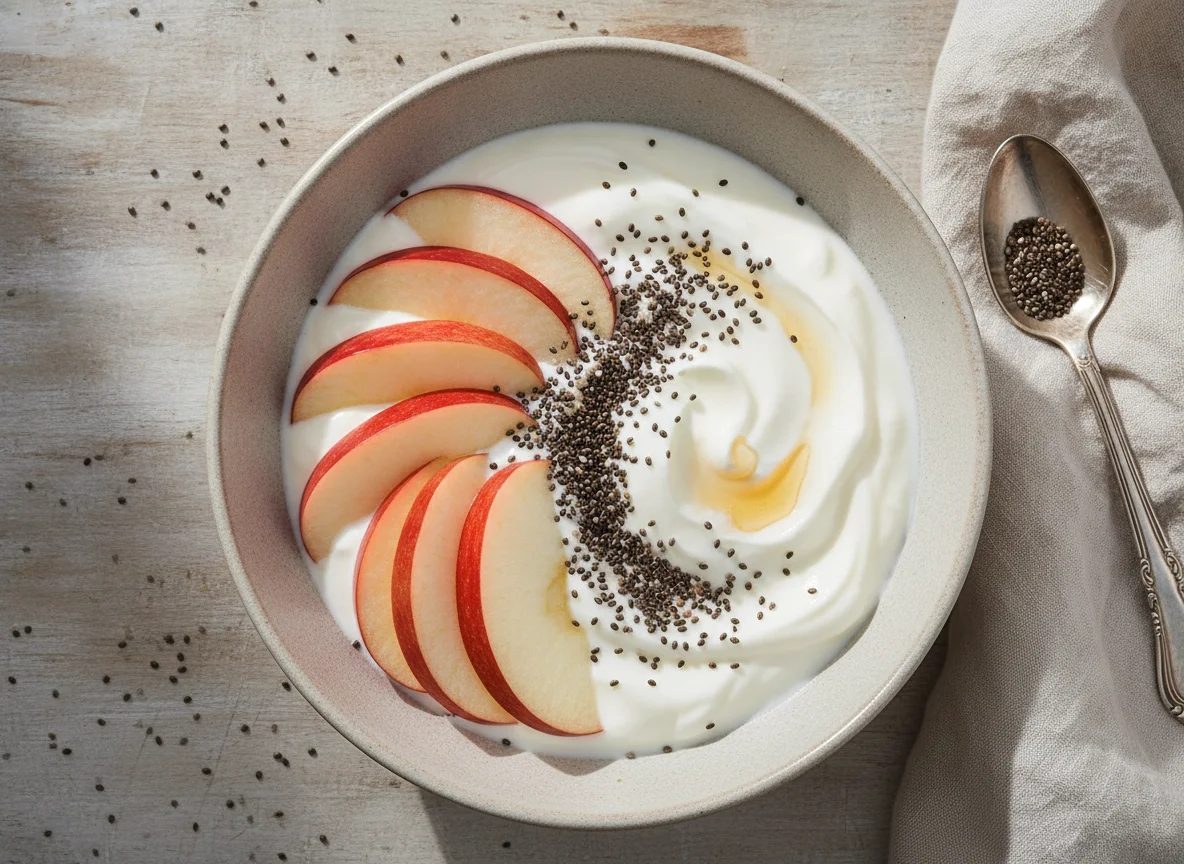 Yogur con fruta y semillas photo