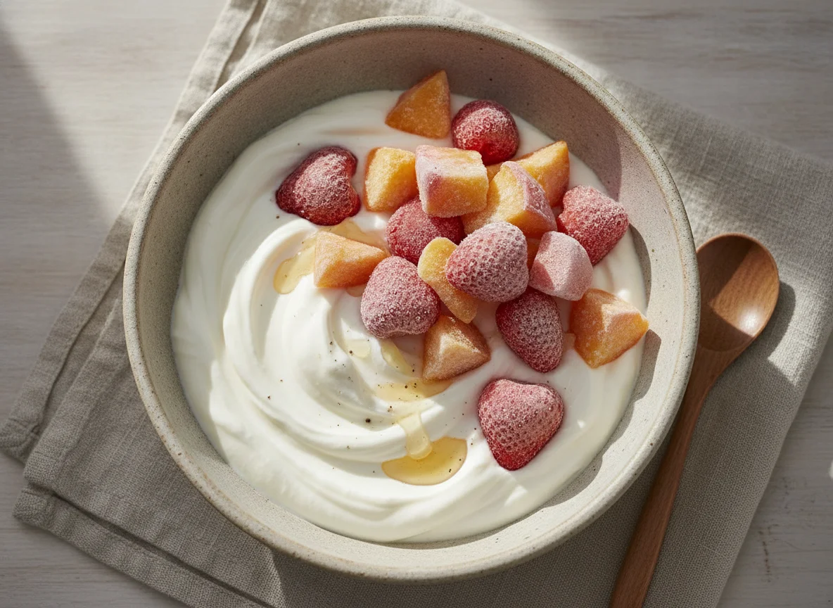 Yogur con frutas congeladas photo