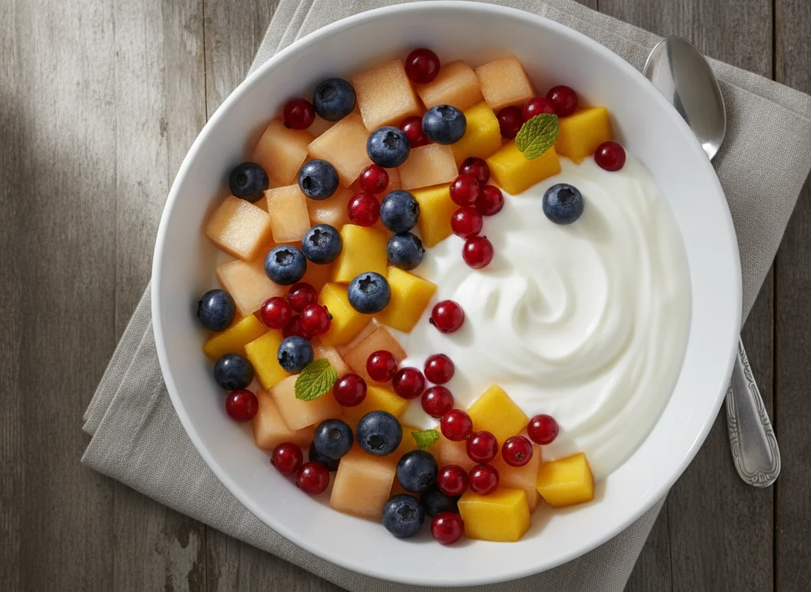 Yogur con frutas variadas photo
