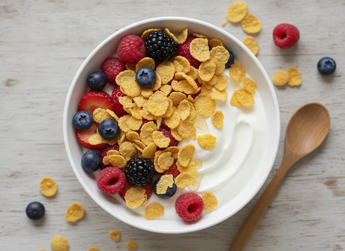 Yogur con frutos rojos y cereal photo