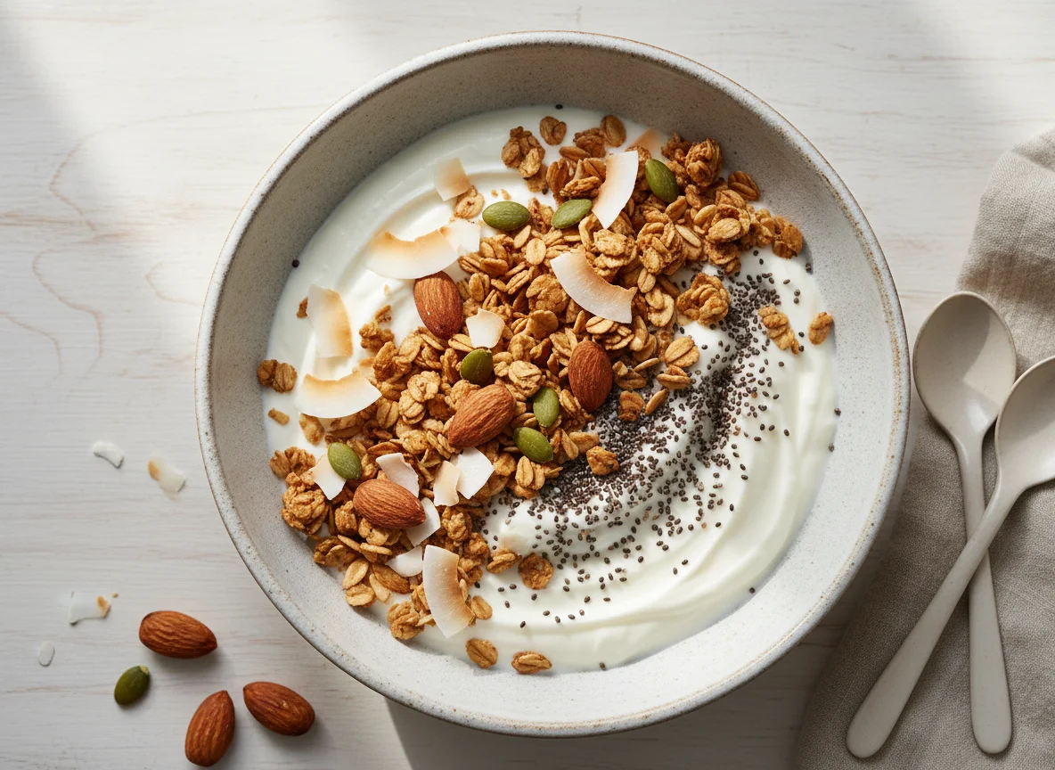 Yogur con granola y chía photo