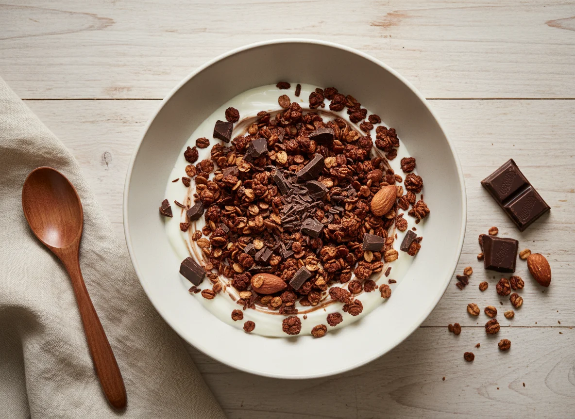 Yogur con granola y chocolate photo