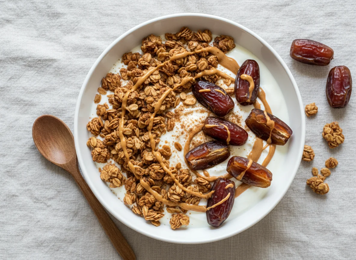 Yogur con granola y dátiles photo