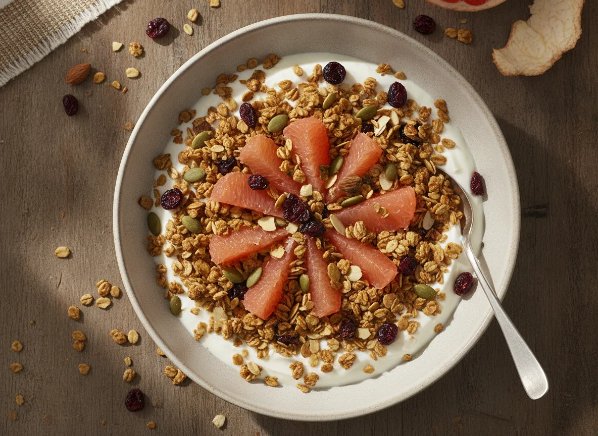 Yogur con granola y toronja photo
