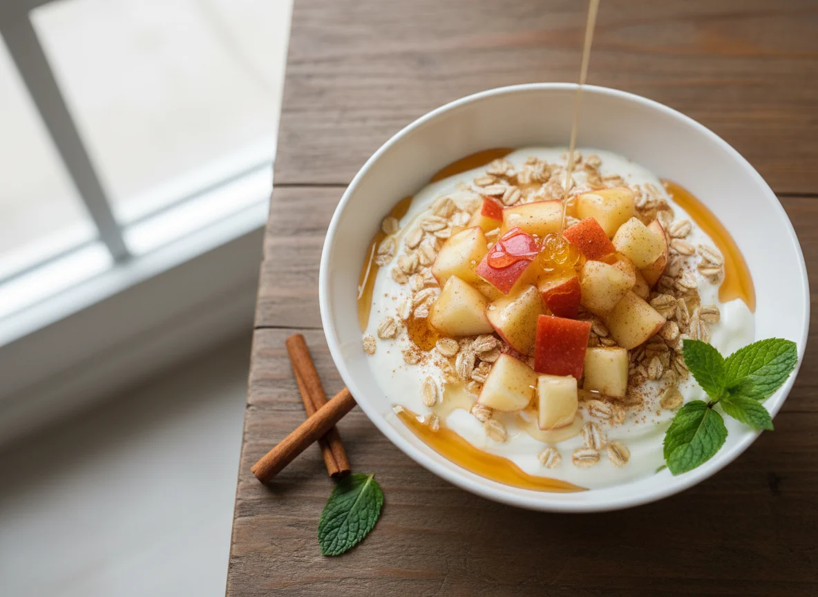 Yogur con manzana y avena photo