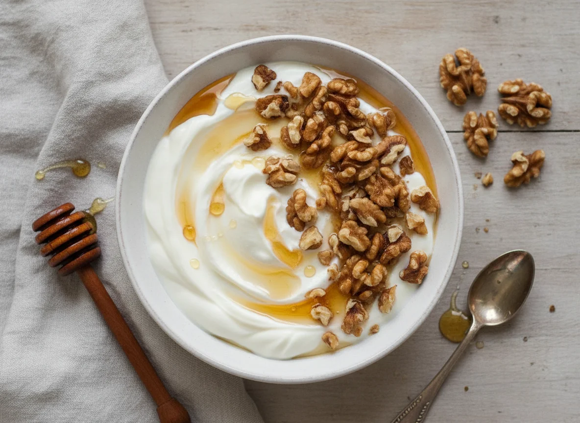 Yogur con miel y nueces photo