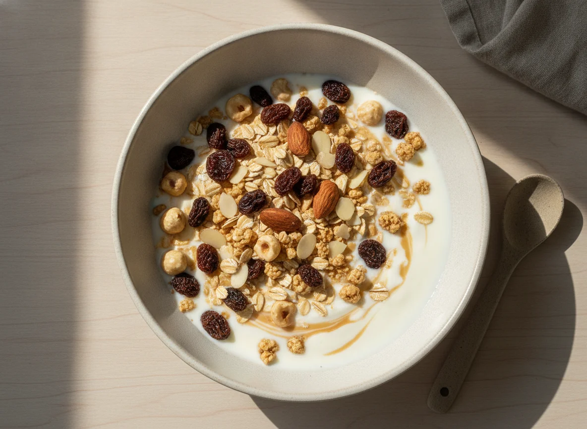 Yogur con muesli y frutos secos photo