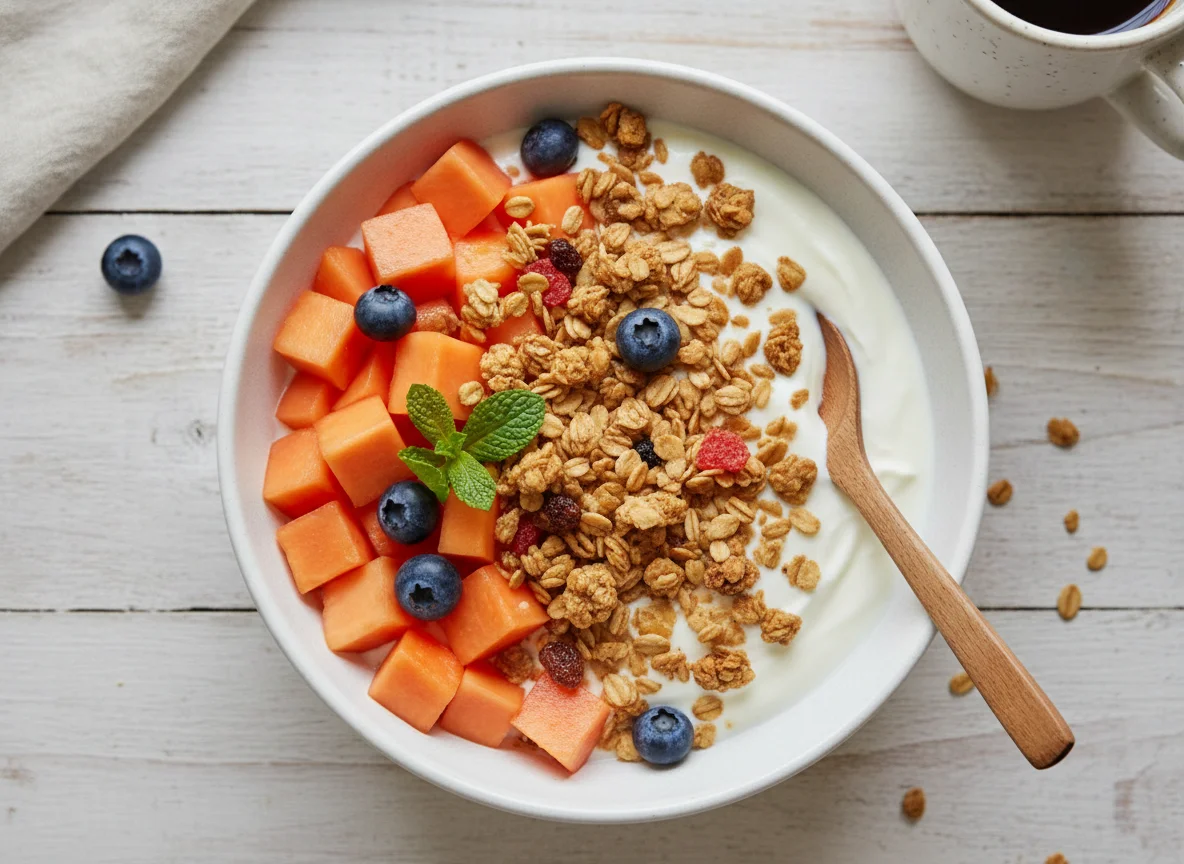 Yogur con papaya y granola photo