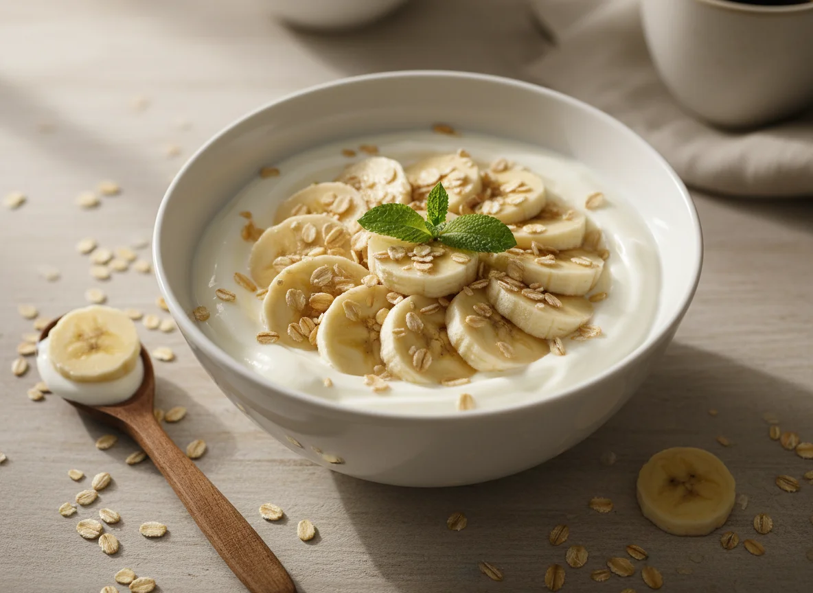 Yogur con plátano y avena photo