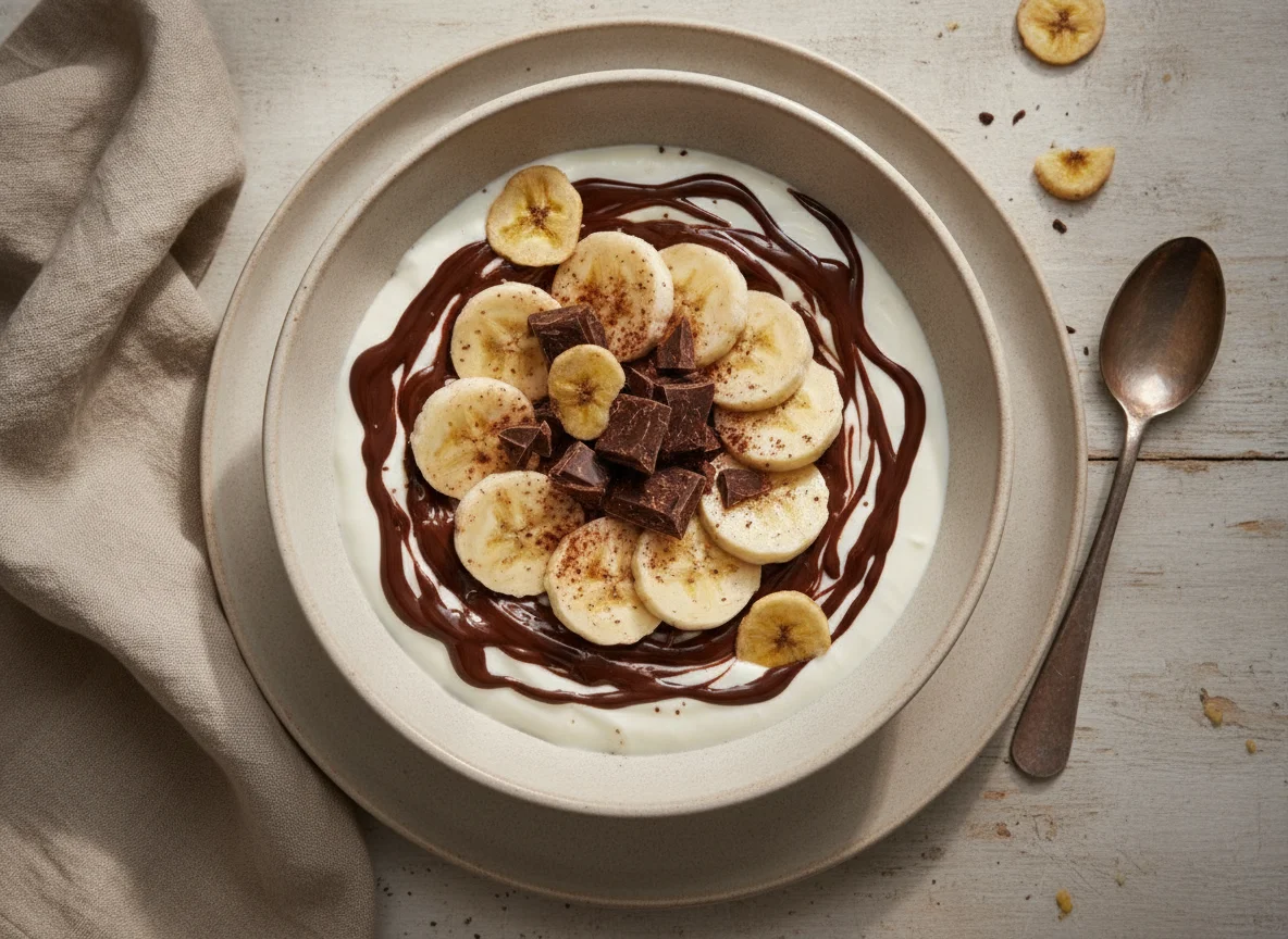 Yogur con plátano y chocolate photo
