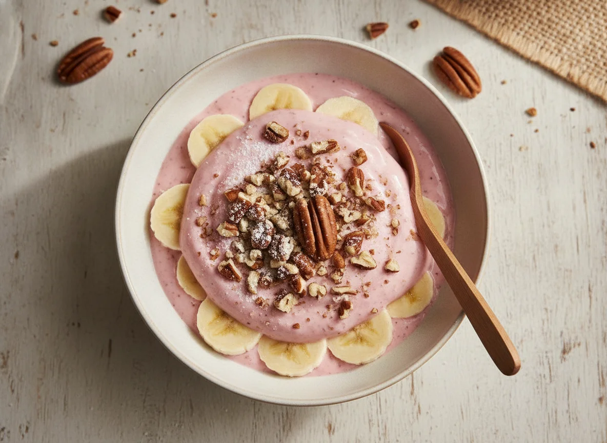 Yogur con plátano y nueces photo