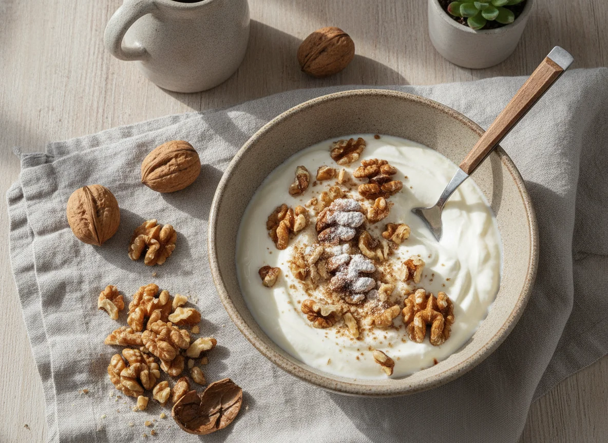 Yogur con proteínas y nueces photo