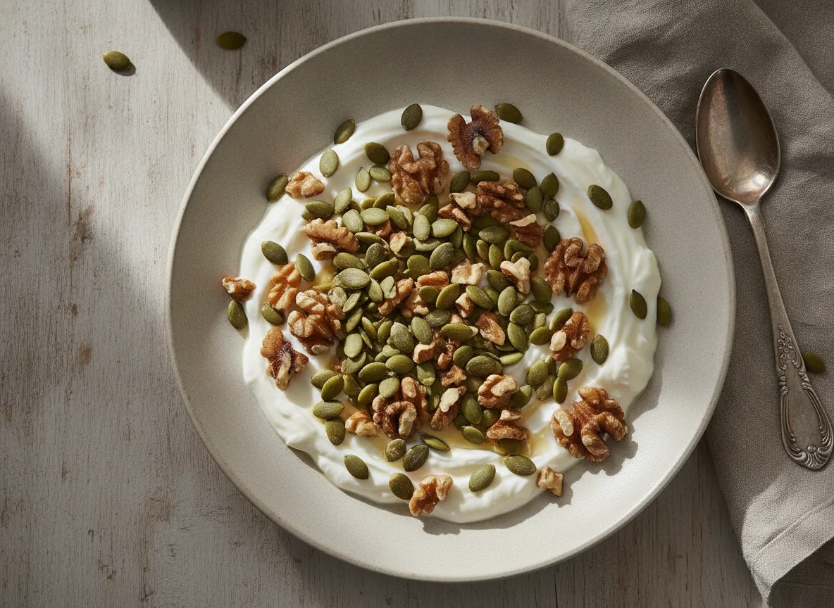 Yogur con semillas y nueces photo