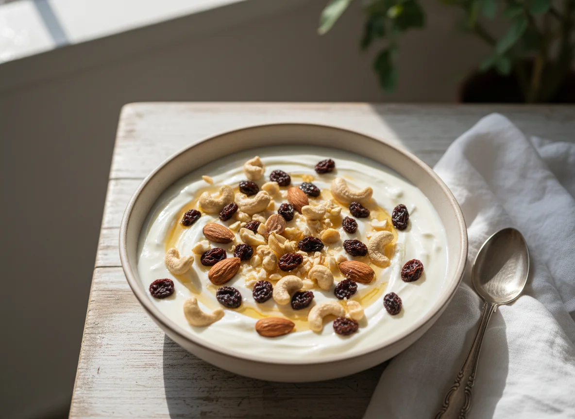 Yogur griego con frutos secos photo