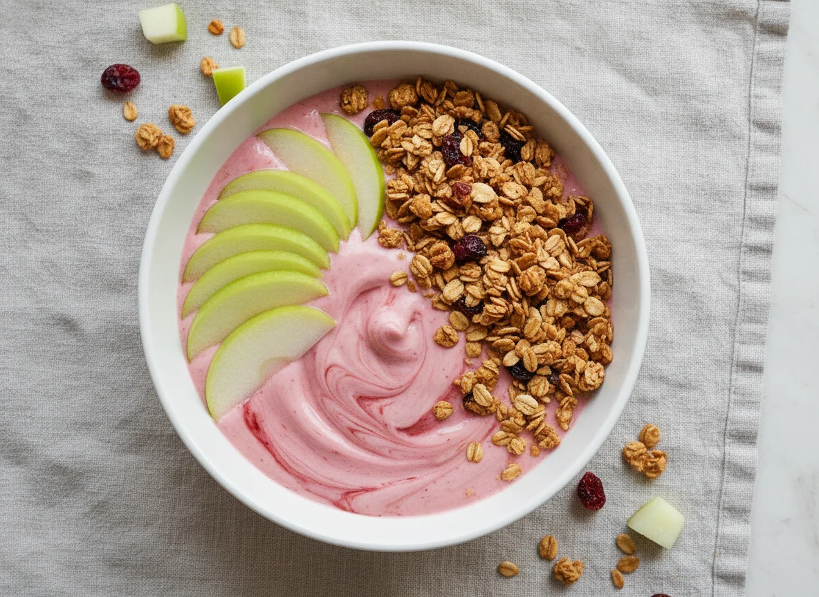 Yogur griego con manzana y granola photo
