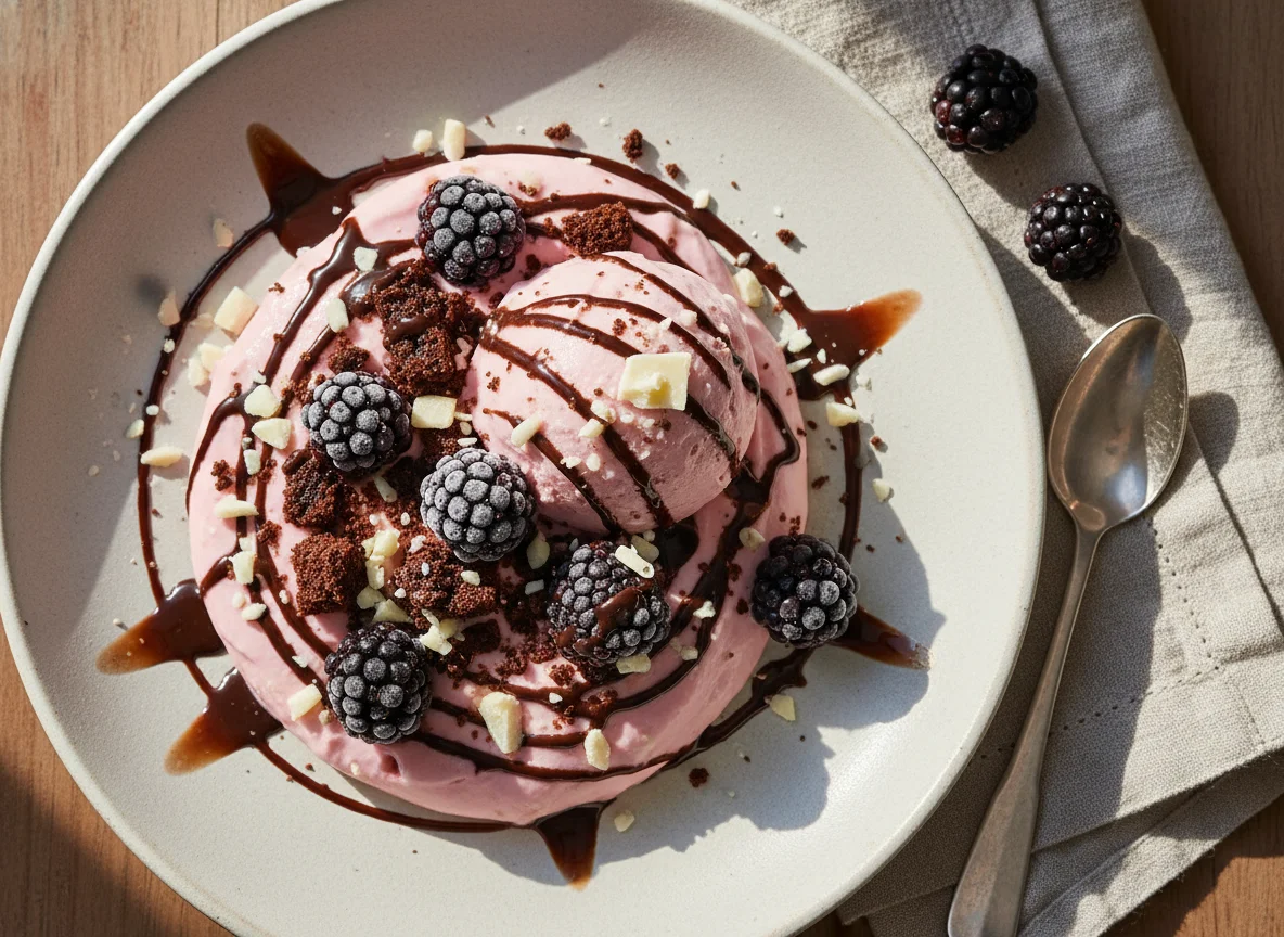 Yogur helado con moras y chocolate photo