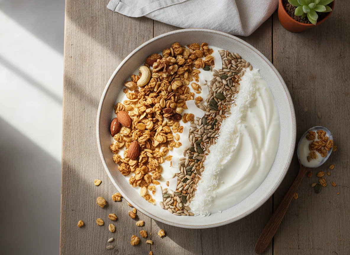Yogurt con granola y semillas photo