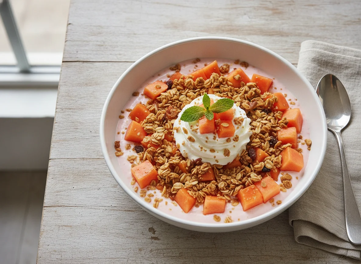 Yogurt con papaya y granola photo