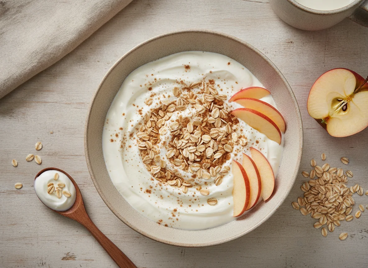 Yogurt griego con avena y manzana photo