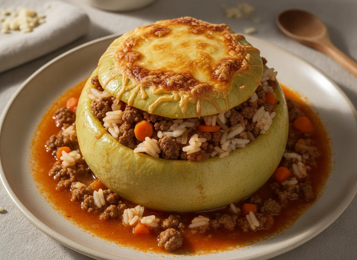 Zapallito relleno con arroz y carne picada photo