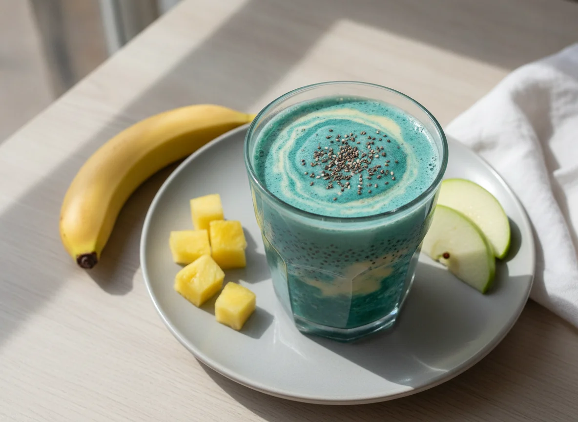 Zumo de frutas con espirulina y chía photo