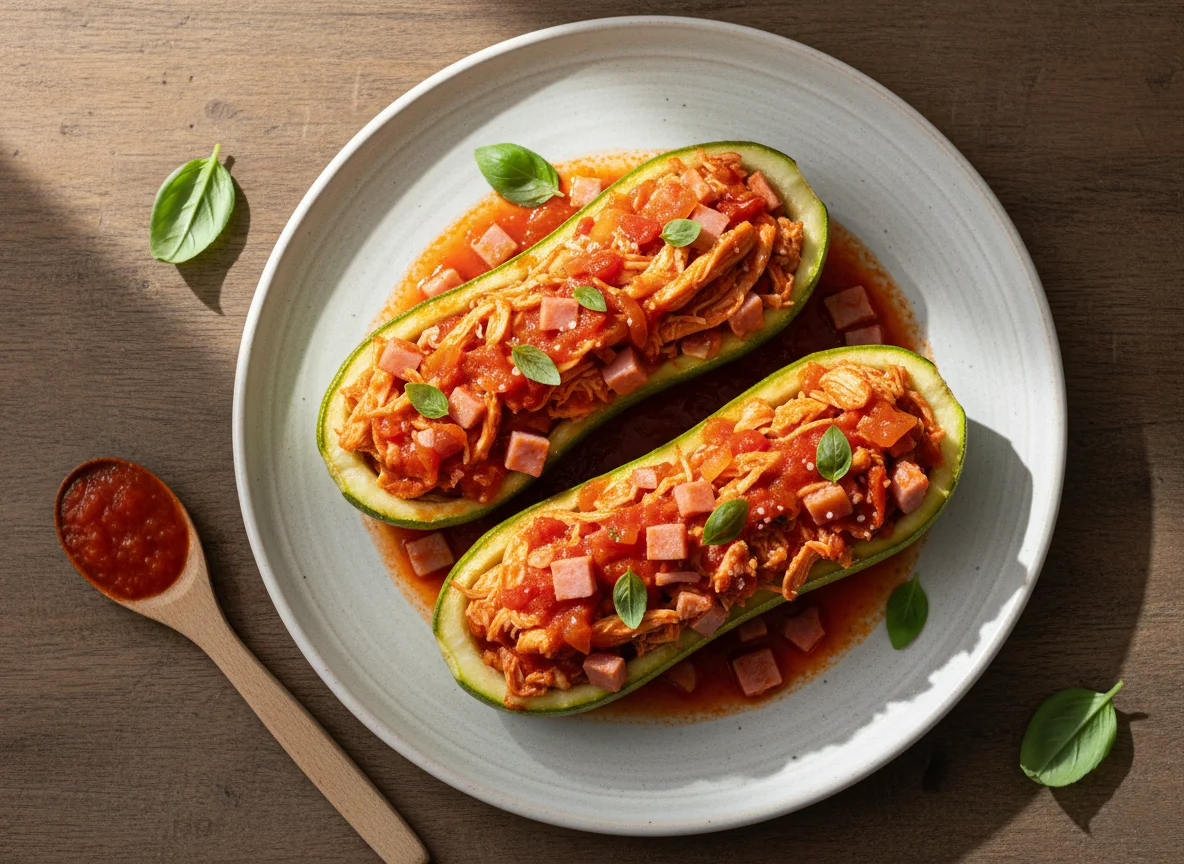 Abobrinha recheada com frango e presunto photo