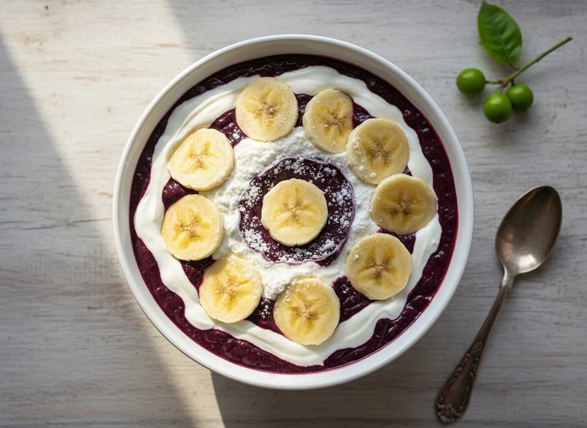 Açaí com banana e creme de leite Ninho photo