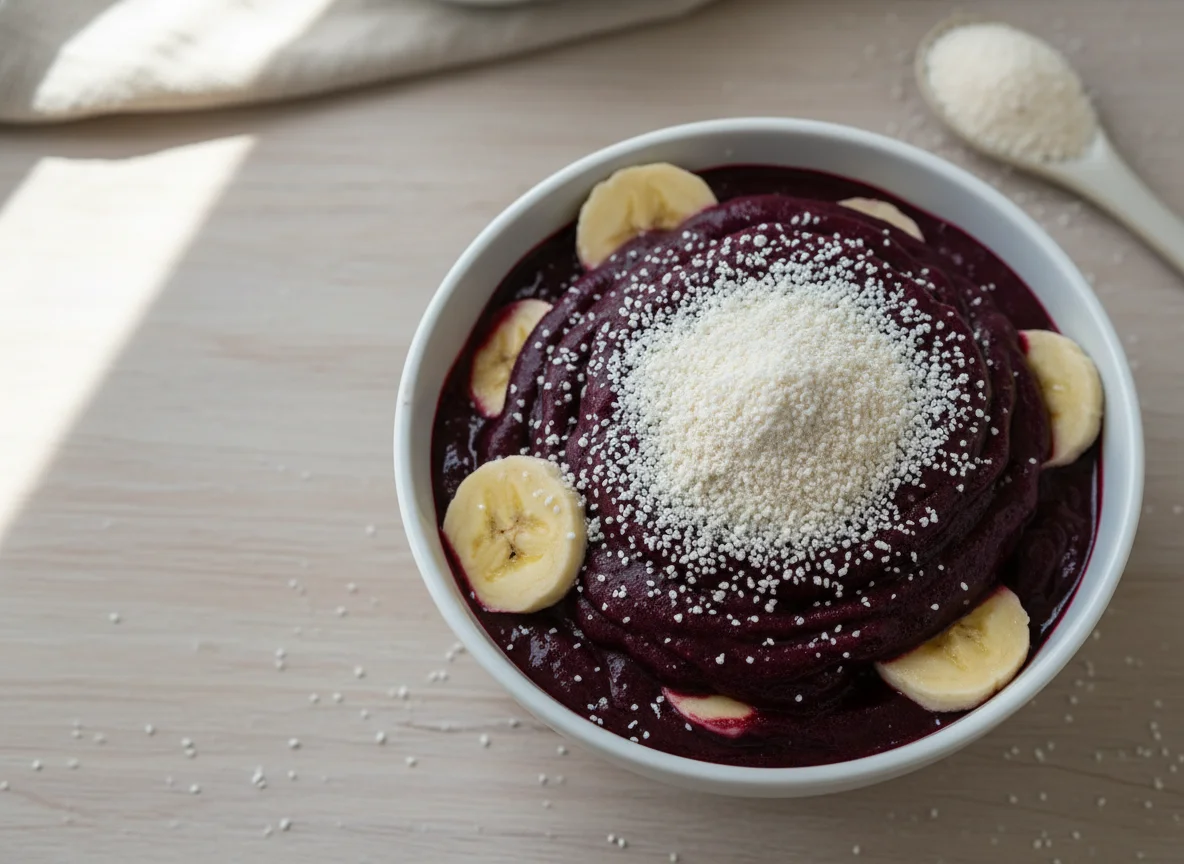 Açaí com banana e farinha de tapioca photo