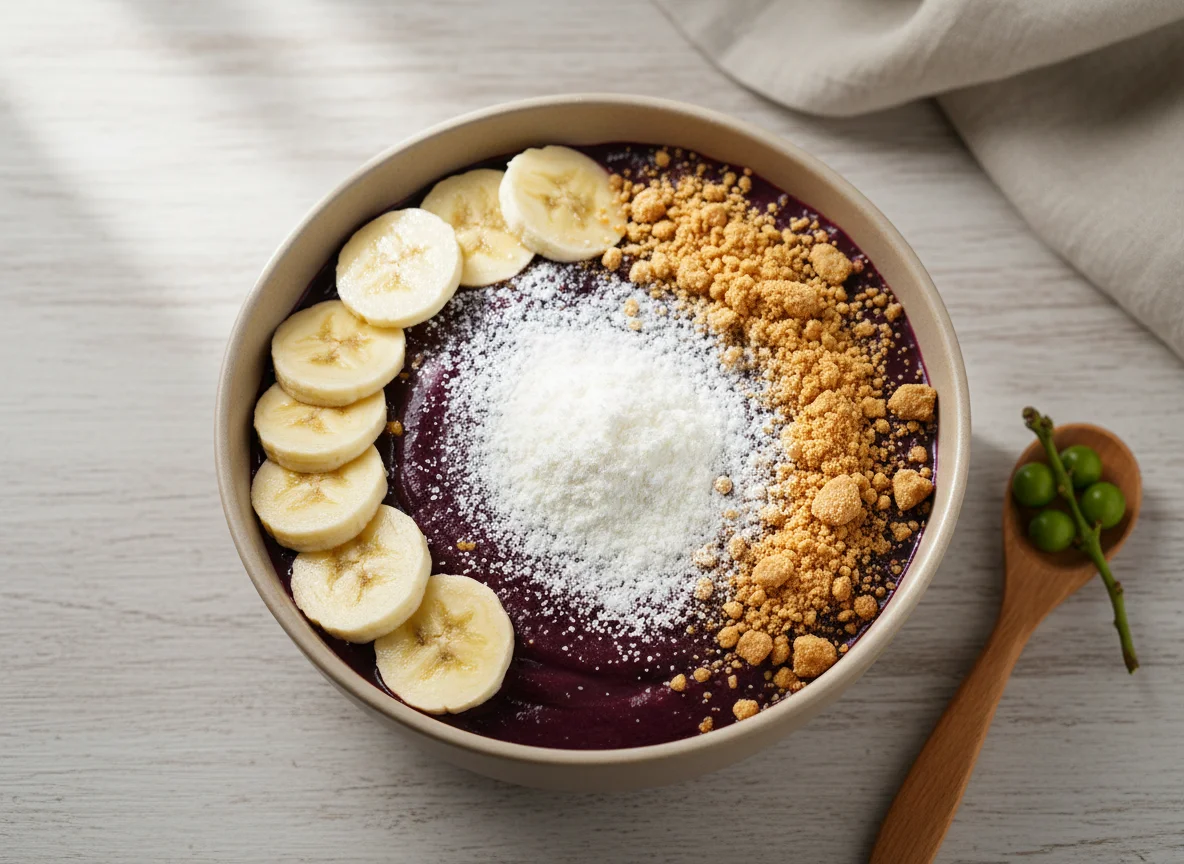 Açaí com banana, paçoca e leite em pó photo