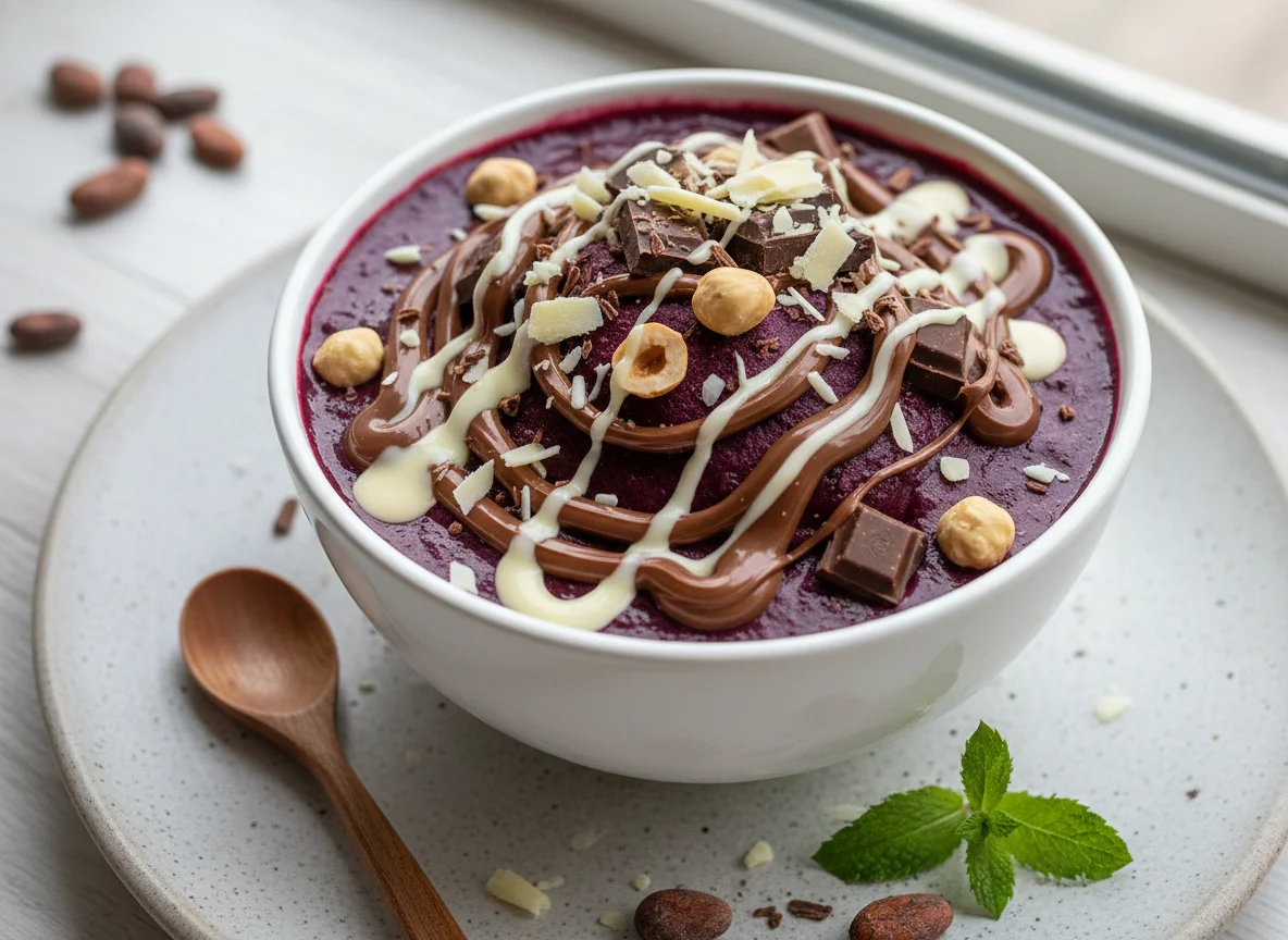 Açaí com coberturas de chocolate photo