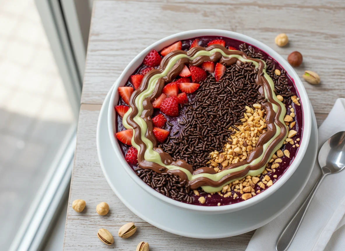 Açaí com coberturas e frutas photo