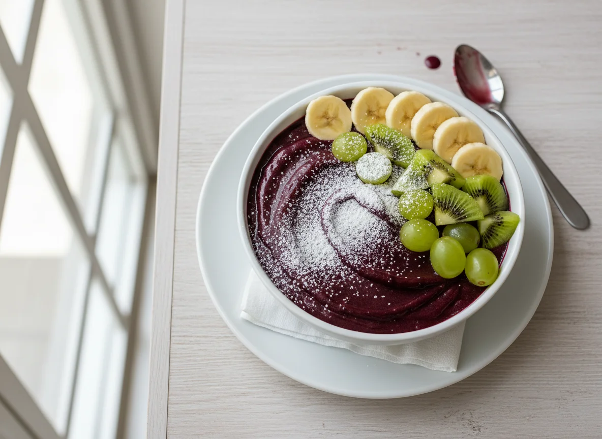 Açaí com frutas e leite em pó photo