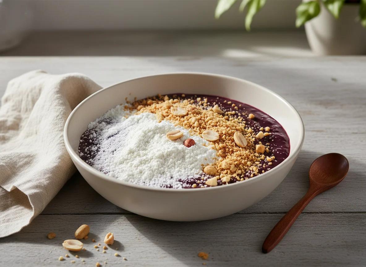 Açaí com leite em pó e amendoim photo