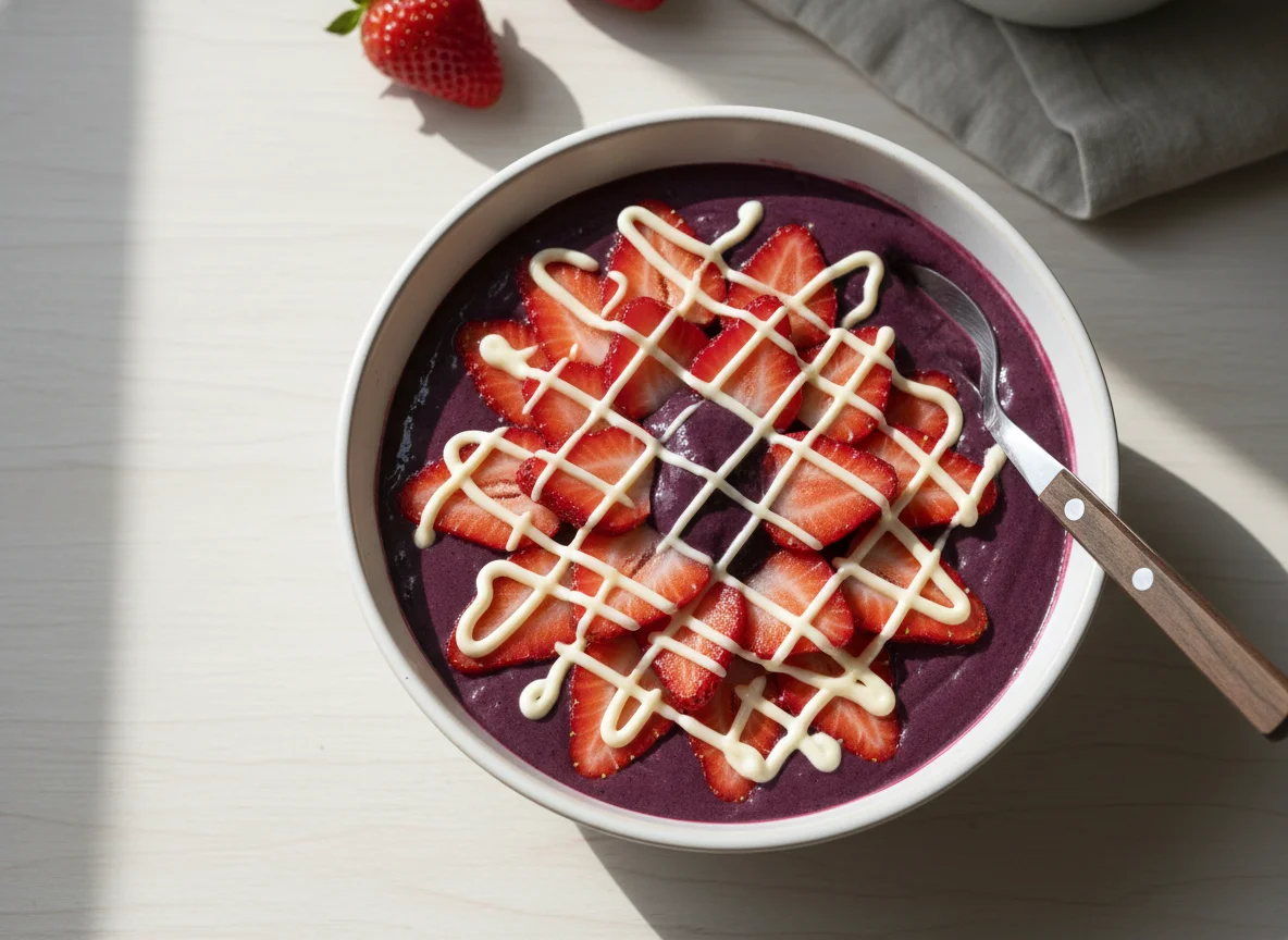 Açaí com morango e leite condensado photo
