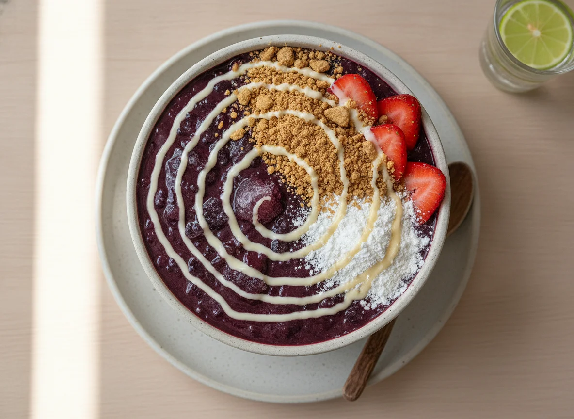 Açaí na tigela com acompanhamentos photo