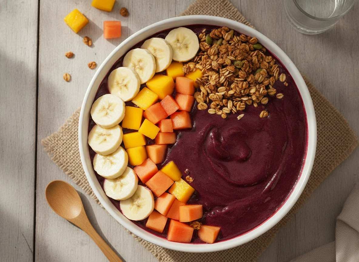 Açaí na tigela com frutas photo