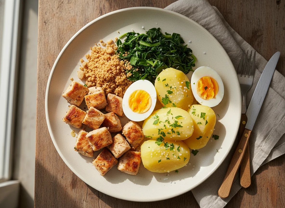 Almoço com Batata, Ovo e Frango photo