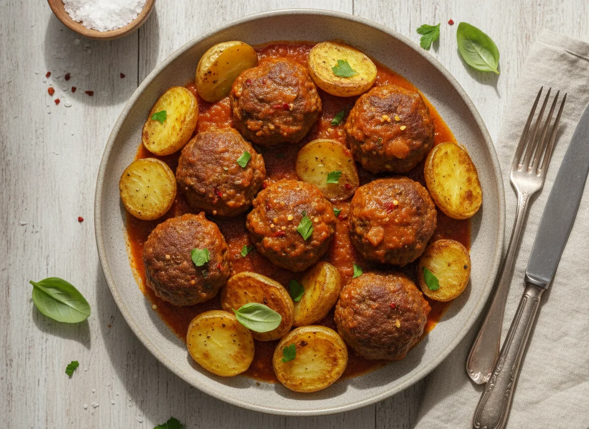 Almôndegas com batatas assadas photo