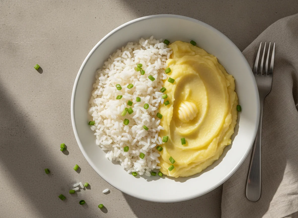 Arroz branco com purê de batata photo