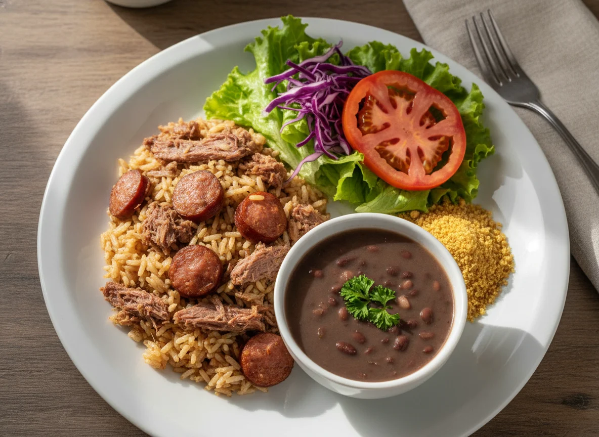 Arroz Carreteiro com Feijão e Salada photo