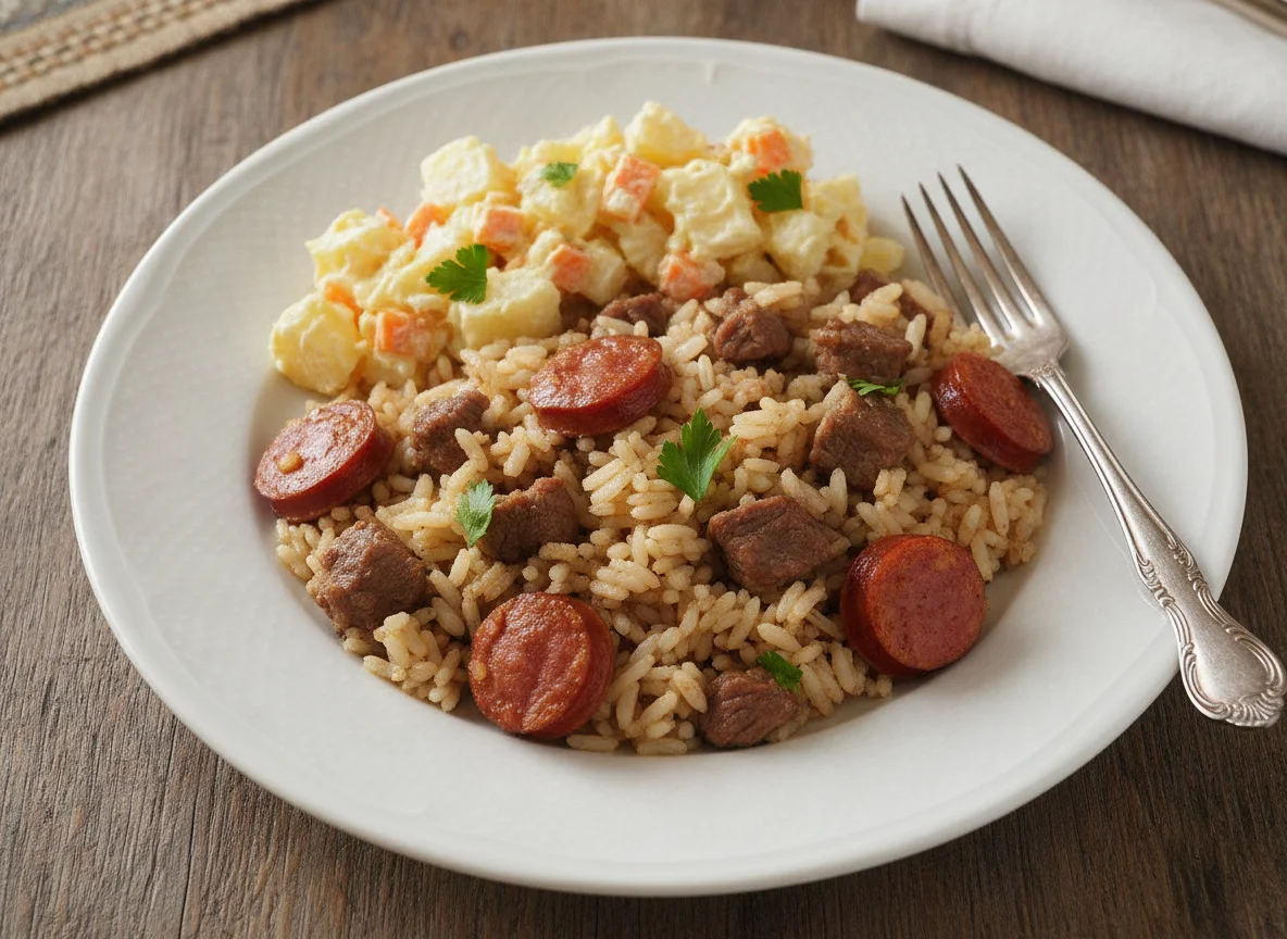 Arroz Carreteiro com Salada de Maionese photo