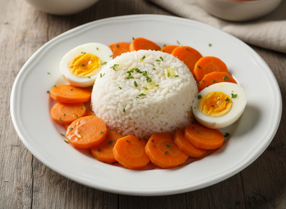 Arroz, cenoura e ovos cozidos photo